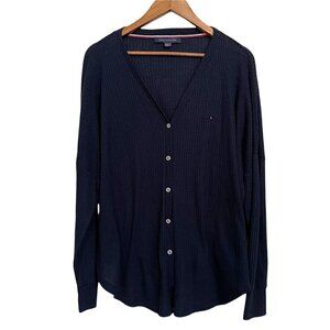Tommy Hilfiger Women's Blue Waffle Knit Thermal Lightweight Button Cardigan XL